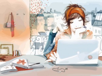 komputer riba dan internet gadis