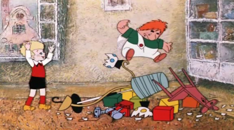 de la copilul de desene animate și copilul Carlson care aruncă jucării și obiecte